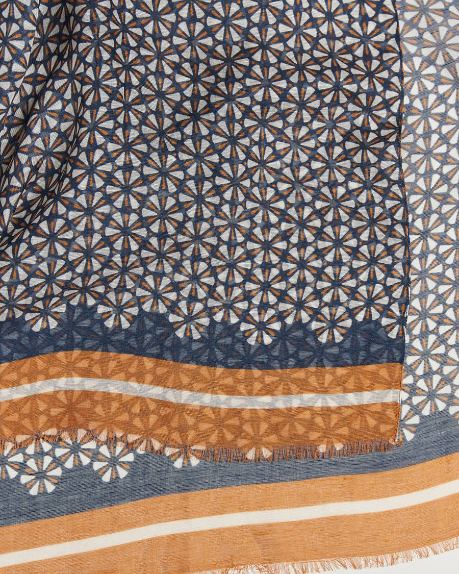 Herren | Altea Printed Linen Scarf Navy/Orange | Altea | Printed Linen Scarf Navy/Orange