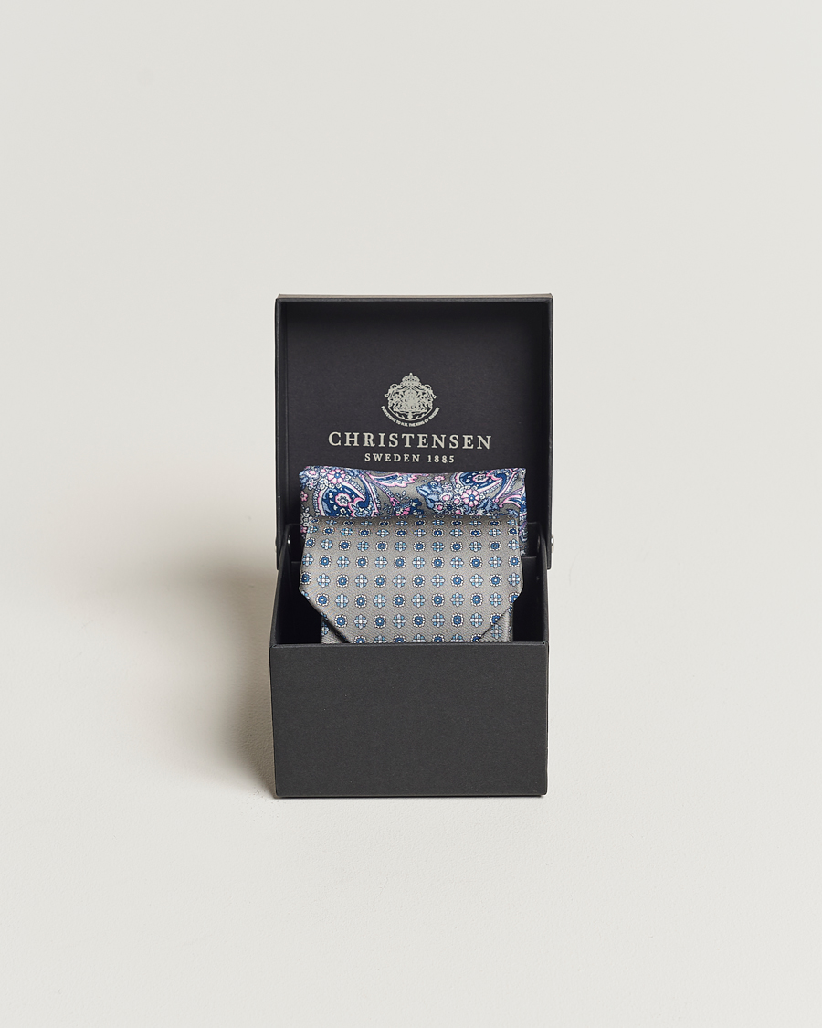Herren | Krawatten | Amanda Christensen | Box Set Silk Twill 8cm Tie With Pocket Square Grey