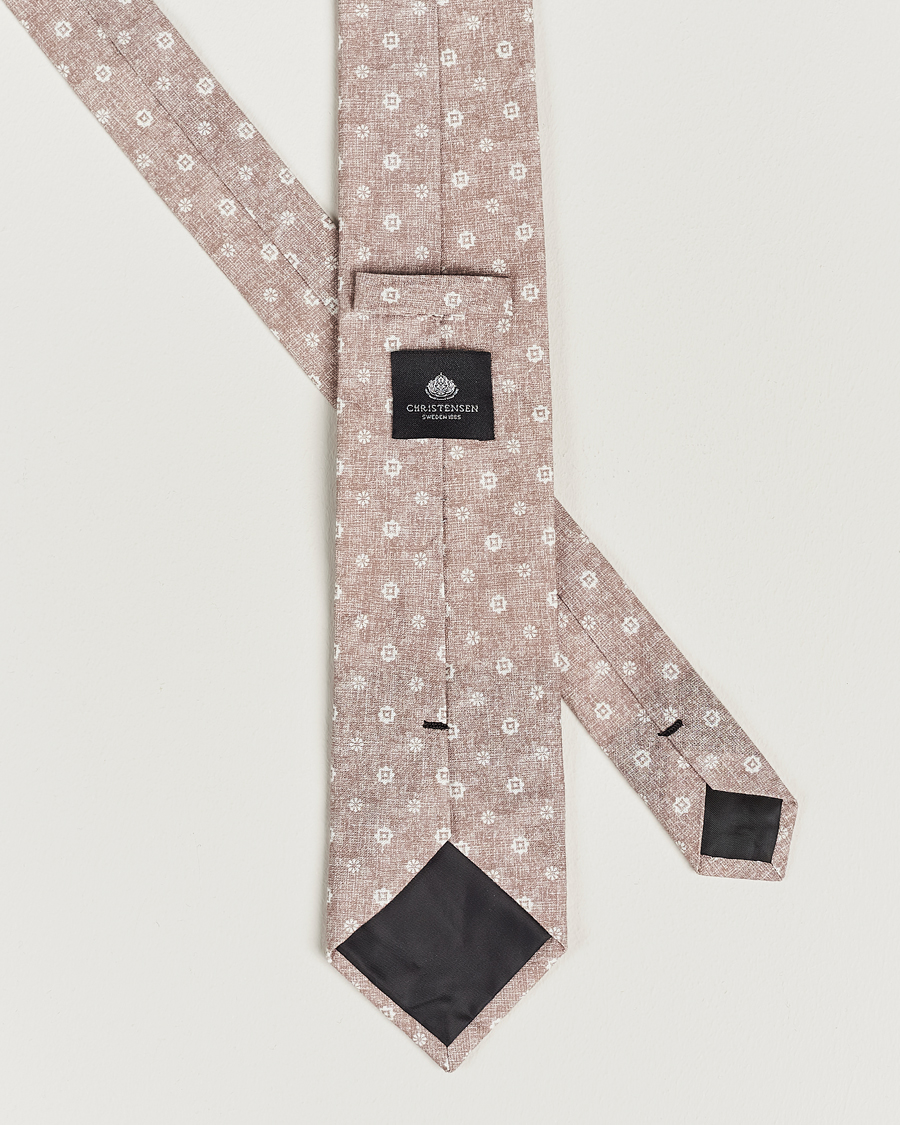Herren | Krawatten | Amanda Christensen | Box Set Printed Linen 8cm Tie With Pocket Square Beige