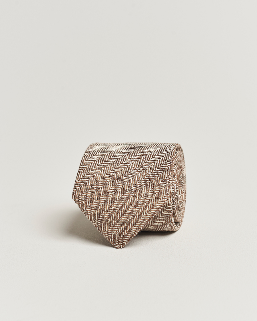 Herren | Amanda Christensen Linen Herringbone 8cm Tie Brown | Amanda Christensen | Linen Herringbone 8cm Tie Brown