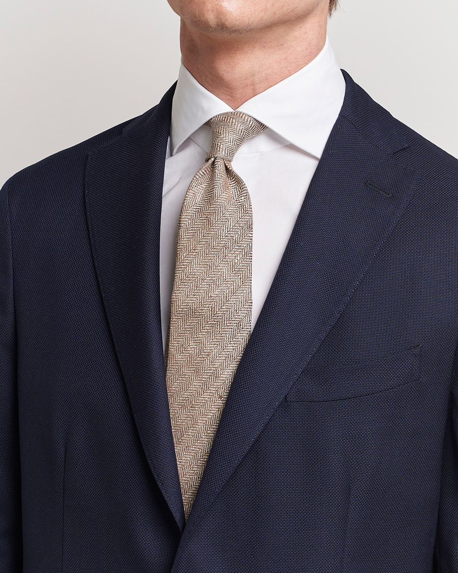 Herren | Amanda Christensen Linen Herringbone 8cm Tie Brown | Amanda Christensen | Linen Herringbone 8cm Tie Brown