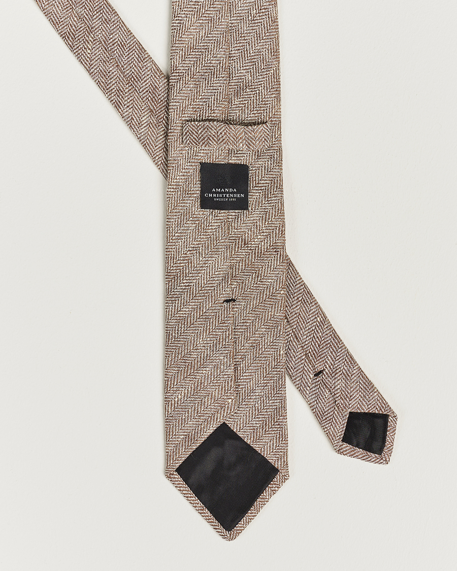 Herren | Amanda Christensen Linen Herringbone 8cm Tie Brown | Amanda Christensen | Linen Herringbone 8cm Tie Brown