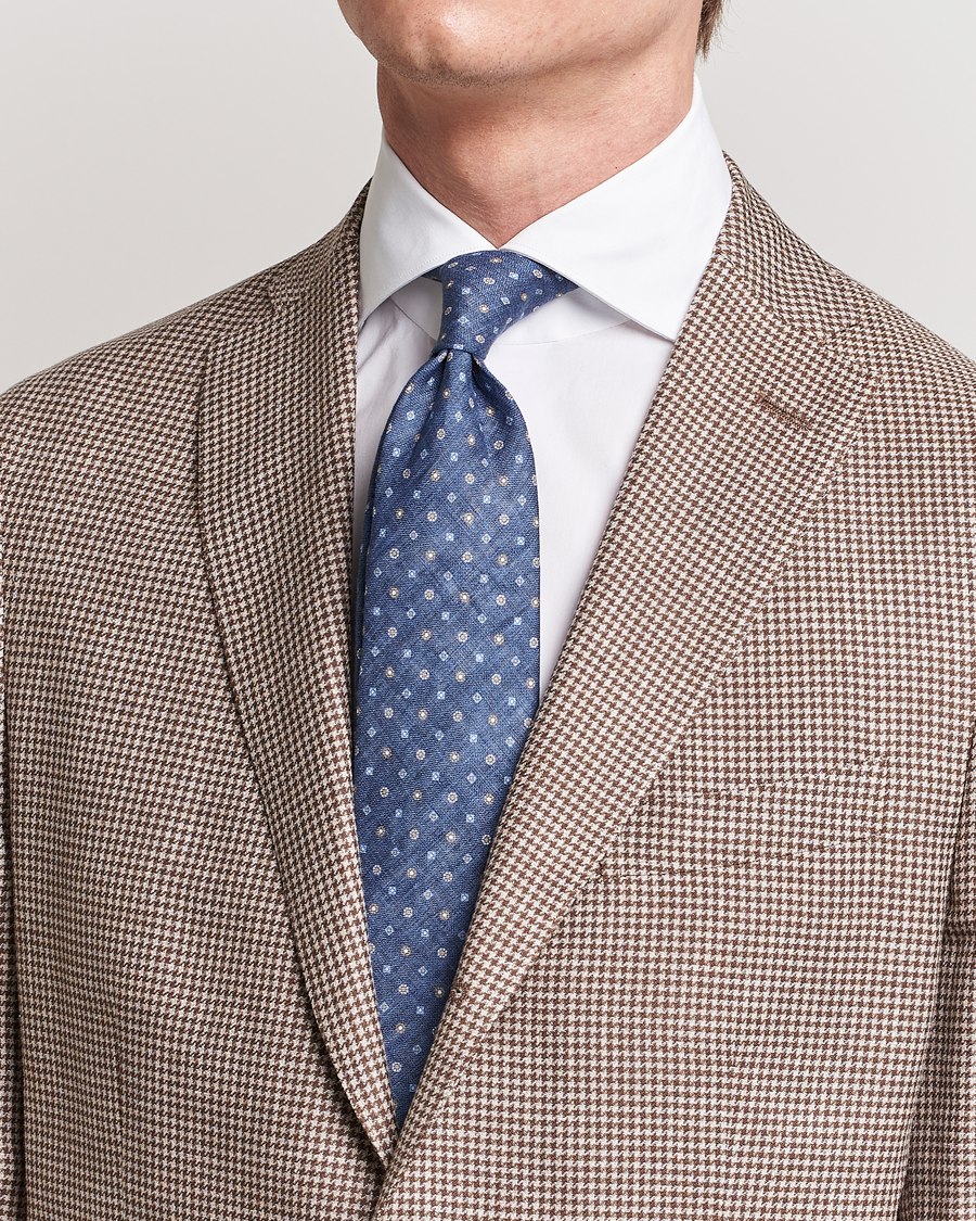 Herren |  | Amanda Christensen | Linen Printed Medallion 8cm Tie Navy