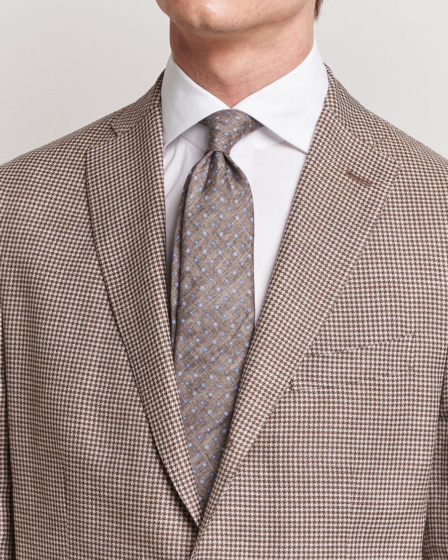 Herren | Amanda Christensen Linen Printed Medallion 8cm Tie Brown | Amanda Christensen | Linen Printed Medallion 8cm Tie Brown