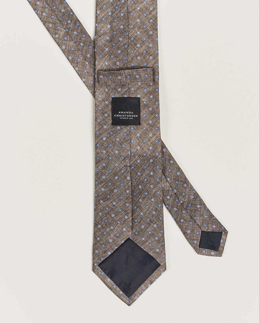 Herren | Amanda Christensen Linen Printed Medallion 8cm Tie Brown | Amanda Christensen | Linen Printed Medallion 8cm Tie Brown