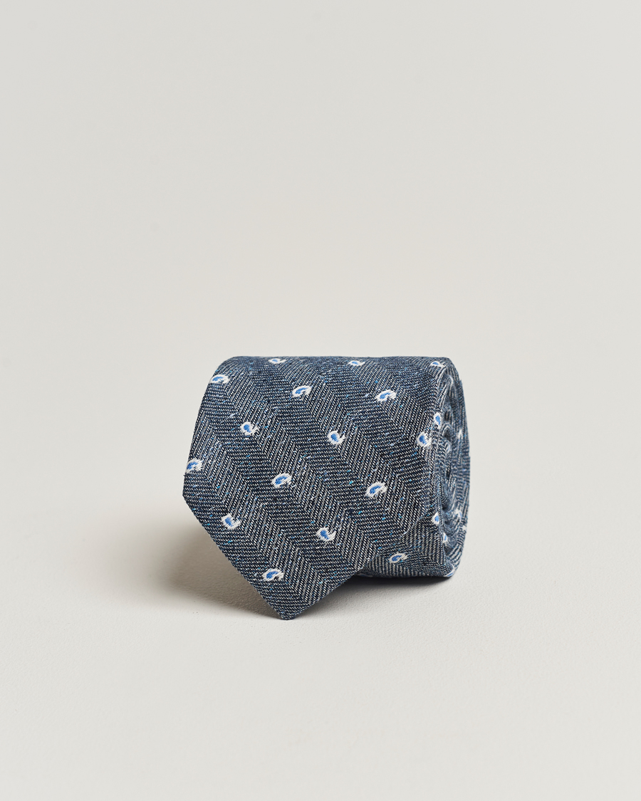 Herren | 30% sale | Amanda Christensen | Silk/Linen/Cotton Paisley 8cm Tie Navy