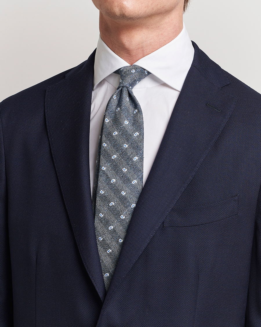 Herren | 30% sale | Amanda Christensen | Silk/Linen/Cotton Paisley 8cm Tie Navy
