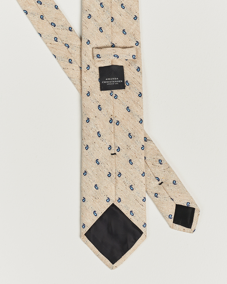 Herren | Amanda Christensen Silk/Linen/Cotton Paisley 8cm Tie Sand | Amanda Christensen | Silk/Linen/Cotton Paisley 8cm Tie Sand