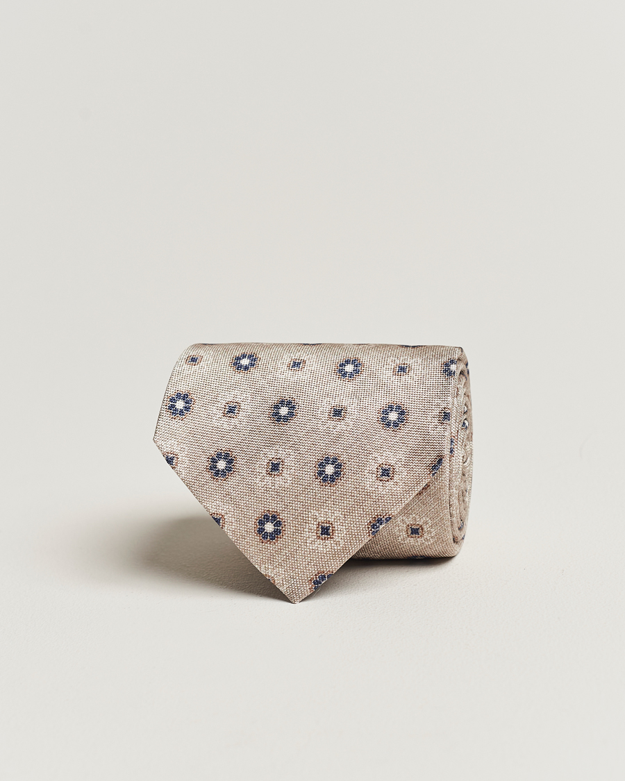 Herren | Amanda Christensen Silk Oxford Printed Flower 8cm Tie Cream | Amanda Christensen | Silk Oxford Printed Flower 8cm Tie Cream