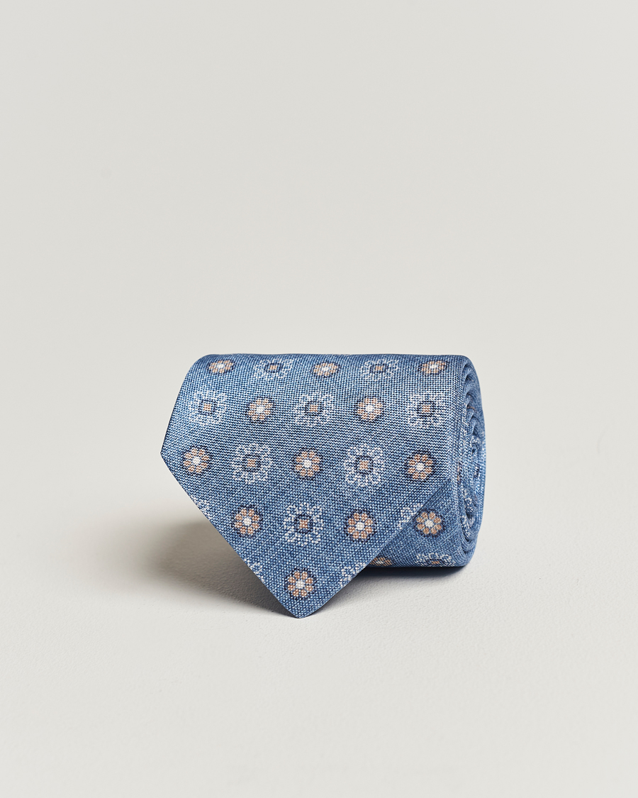 Herren | Amanda Christensen Silk Oxford Printed Flower 8cm Tie Blue | Amanda Christensen | Silk Oxford Printed Flower 8cm Tie Blue