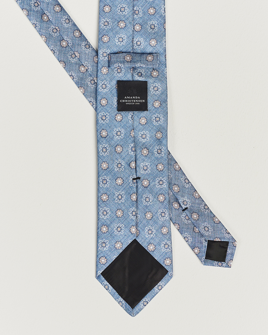Herren | Amanda Christensen Silk Oxford Printed Flower 8cm Tie Blue | Amanda Christensen | Silk Oxford Printed Flower 8cm Tie Blue