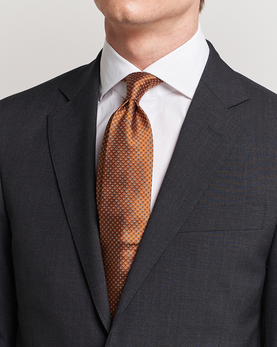 Herren | Krawatten | Amanda Christensen | Silk Micro Printed 8cm Tie Rust Orange