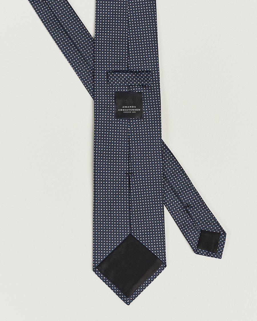 Herren | Amanda Christensen Silk Micro Printed 8cm Tie Navy | Amanda Christensen | Silk Micro Printed 8cm Tie Navy