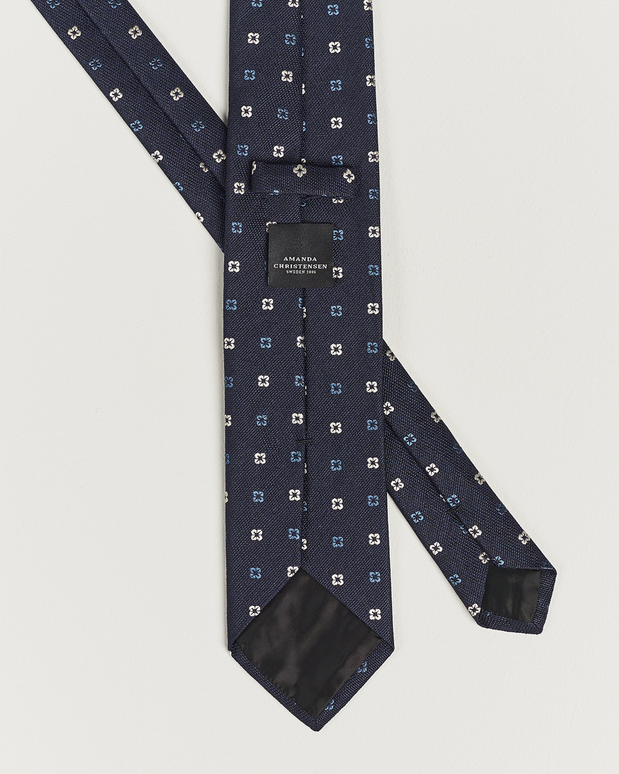 Herren | Krawatten | Amanda Christensen | Silk Bouclé Flower 8cm Tie Navy