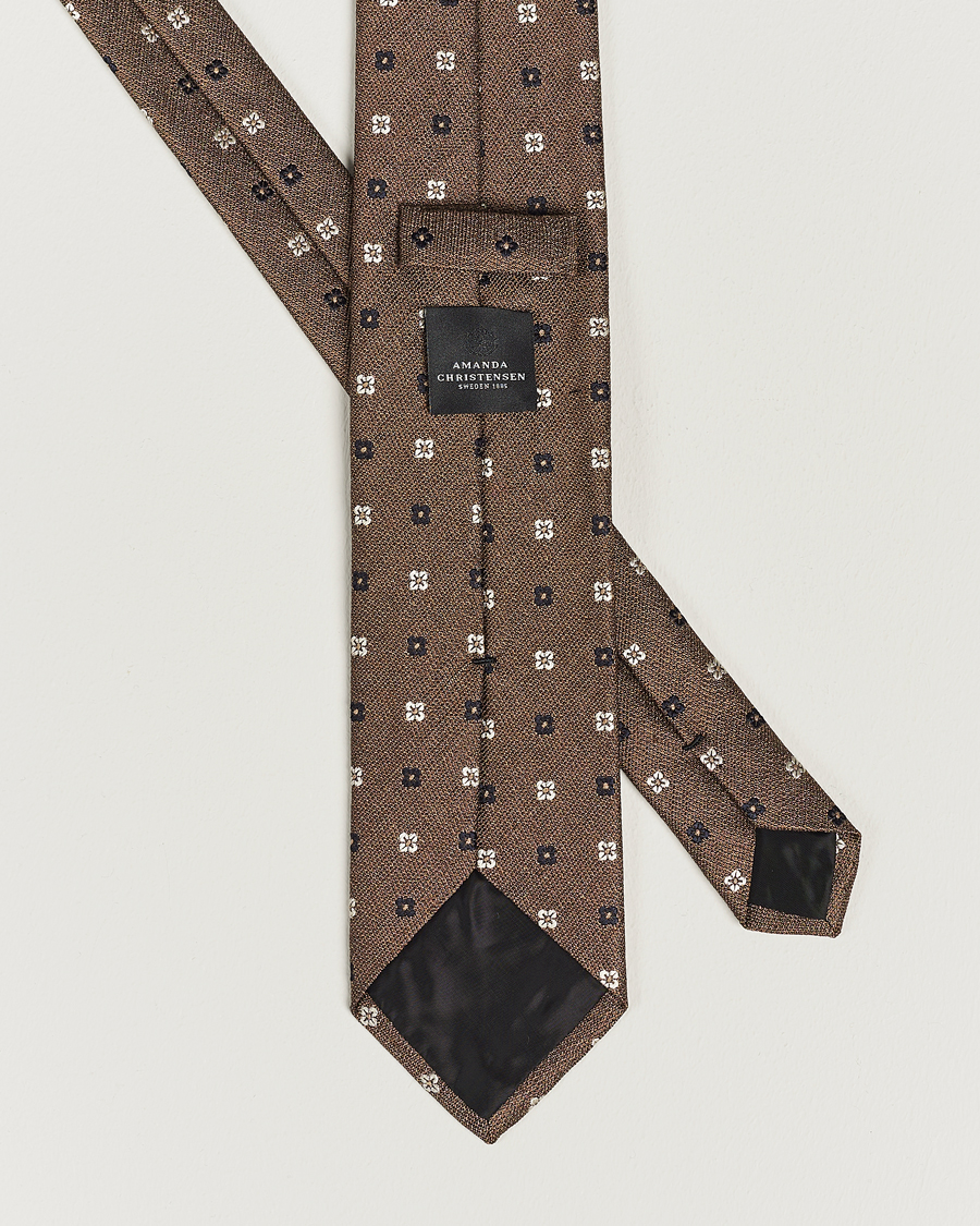 Herren | Krawatten | Amanda Christensen | Silk Bouclé Flower 8cm Tie Beige