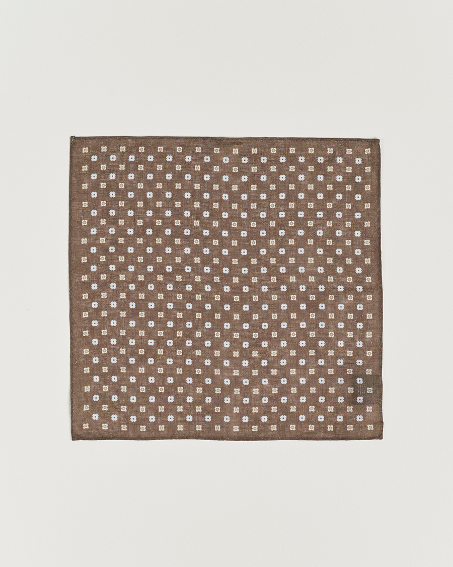 Herren | Einstecktücher | Amanda Christensen | Linen Printed Flower Pocket Square Brown