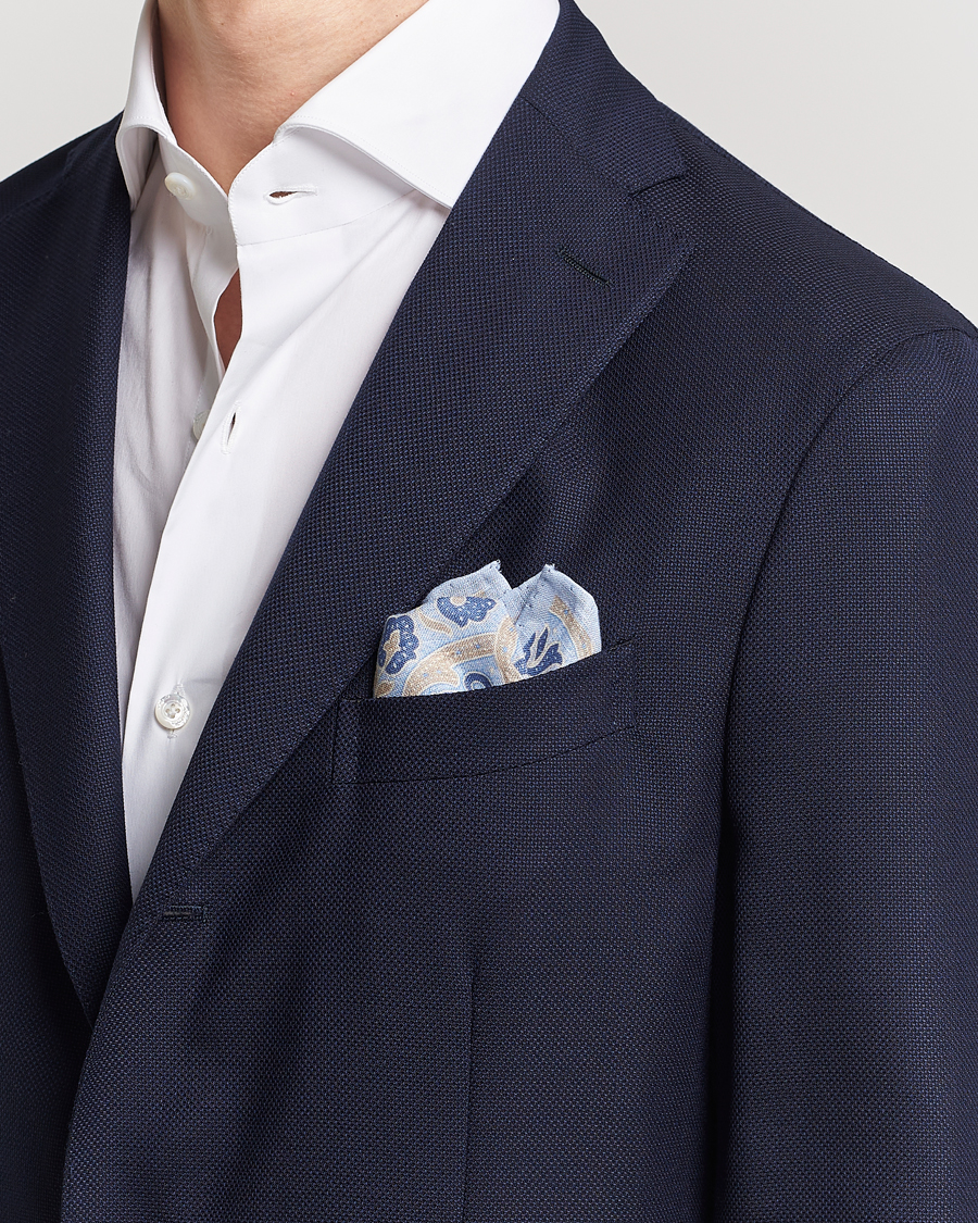 Herren | Einstecktücher | Amanda Christensen | Linen Printed Large Paisley Pocket Square Blue