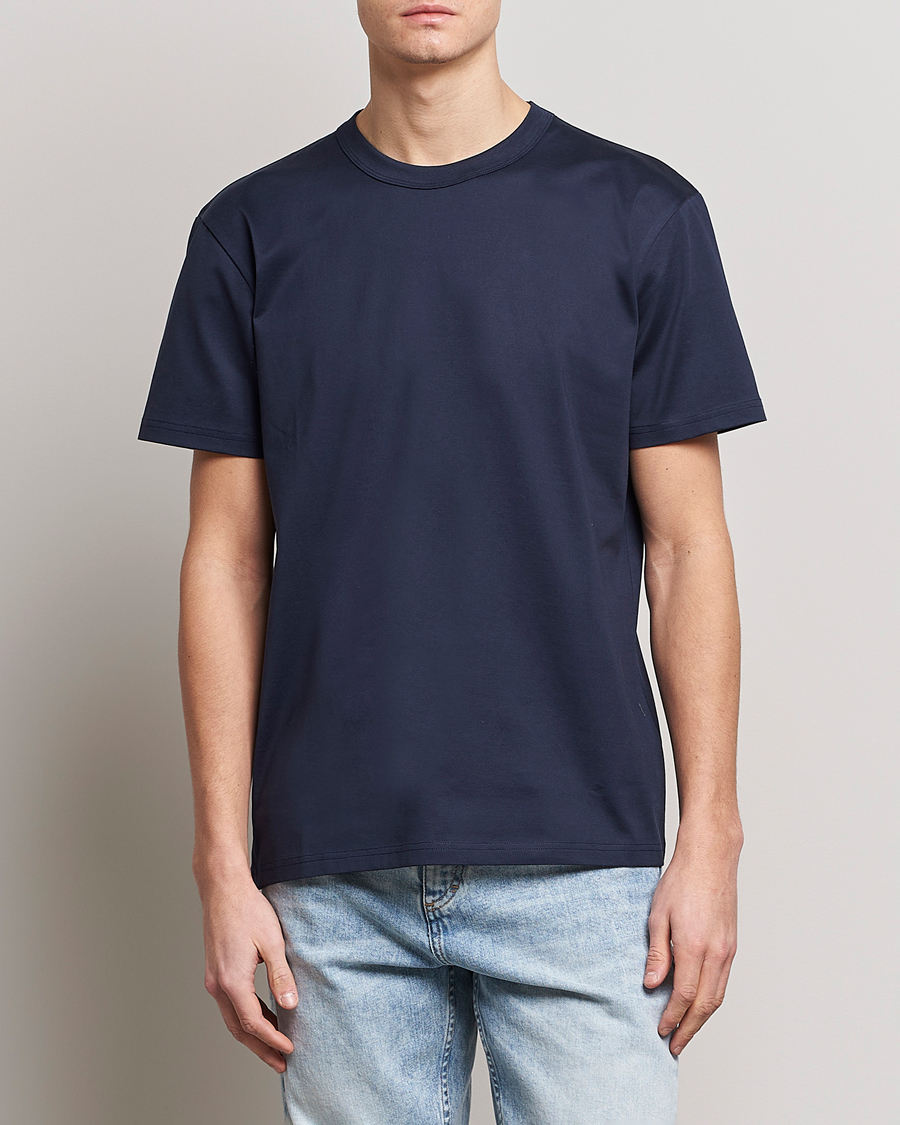 Men |  | Bread & Boxers | Pima Cotton Crew Neck T-Shirt Navy Blue