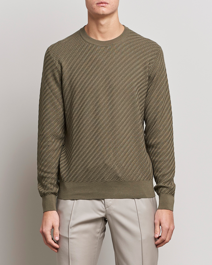 Herren |  | Brioni | Basket Stitch Crew Neck Sweater Olive
