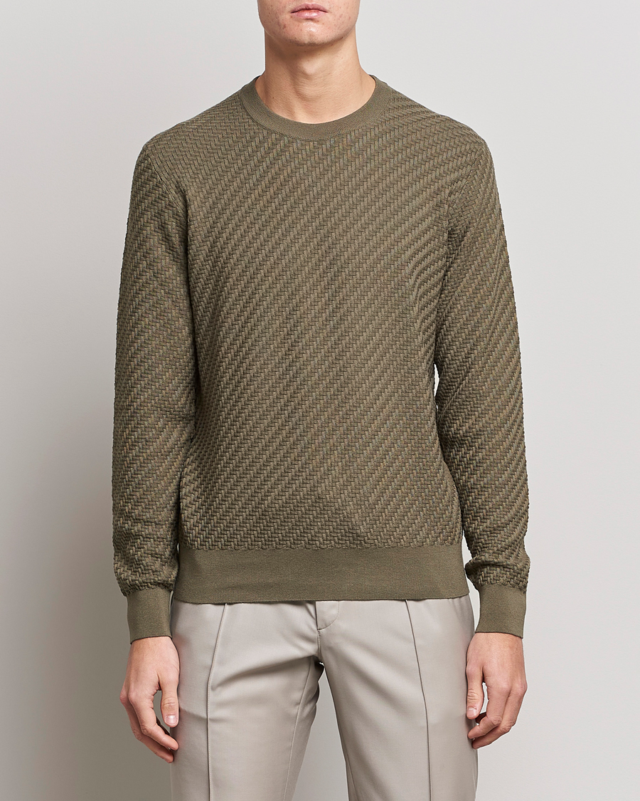 Herren | Luxury Brands | Brioni | Basket Stitch Crew Neck Sweater Olive