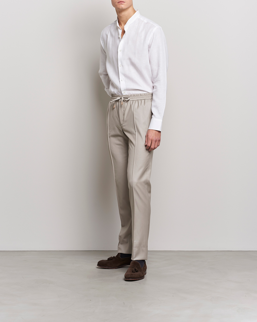 Herren | Luxury Brands | Brioni | Linen Guru Collar Shirt White