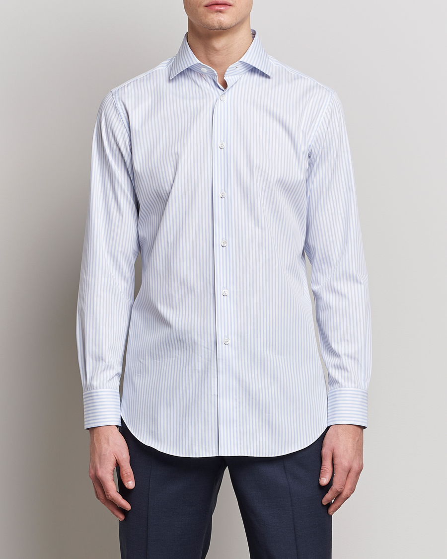 Herren | Businesshemden | Brioni | Slim Fit Dress Shirt Light Blue Stripe