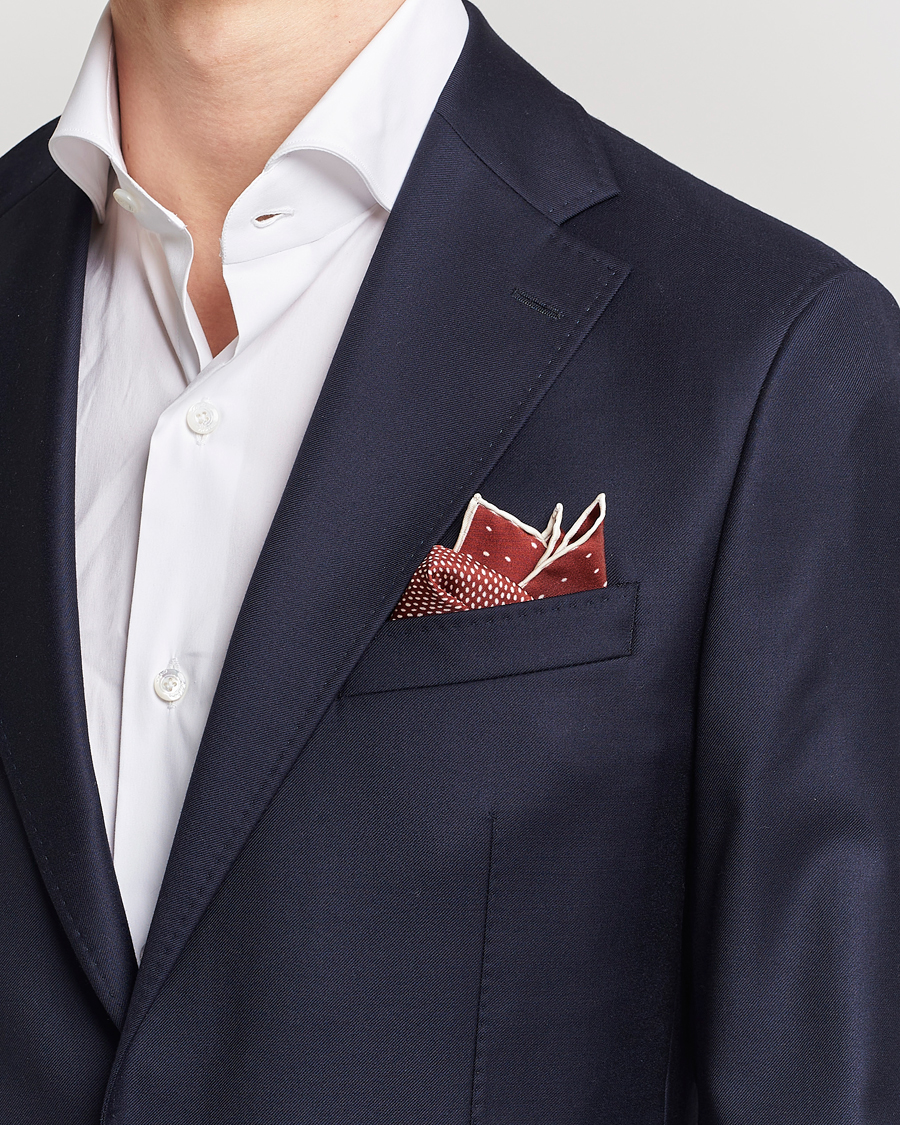Herren |  | Brioni | Printed Silk Pocket Square White/Red