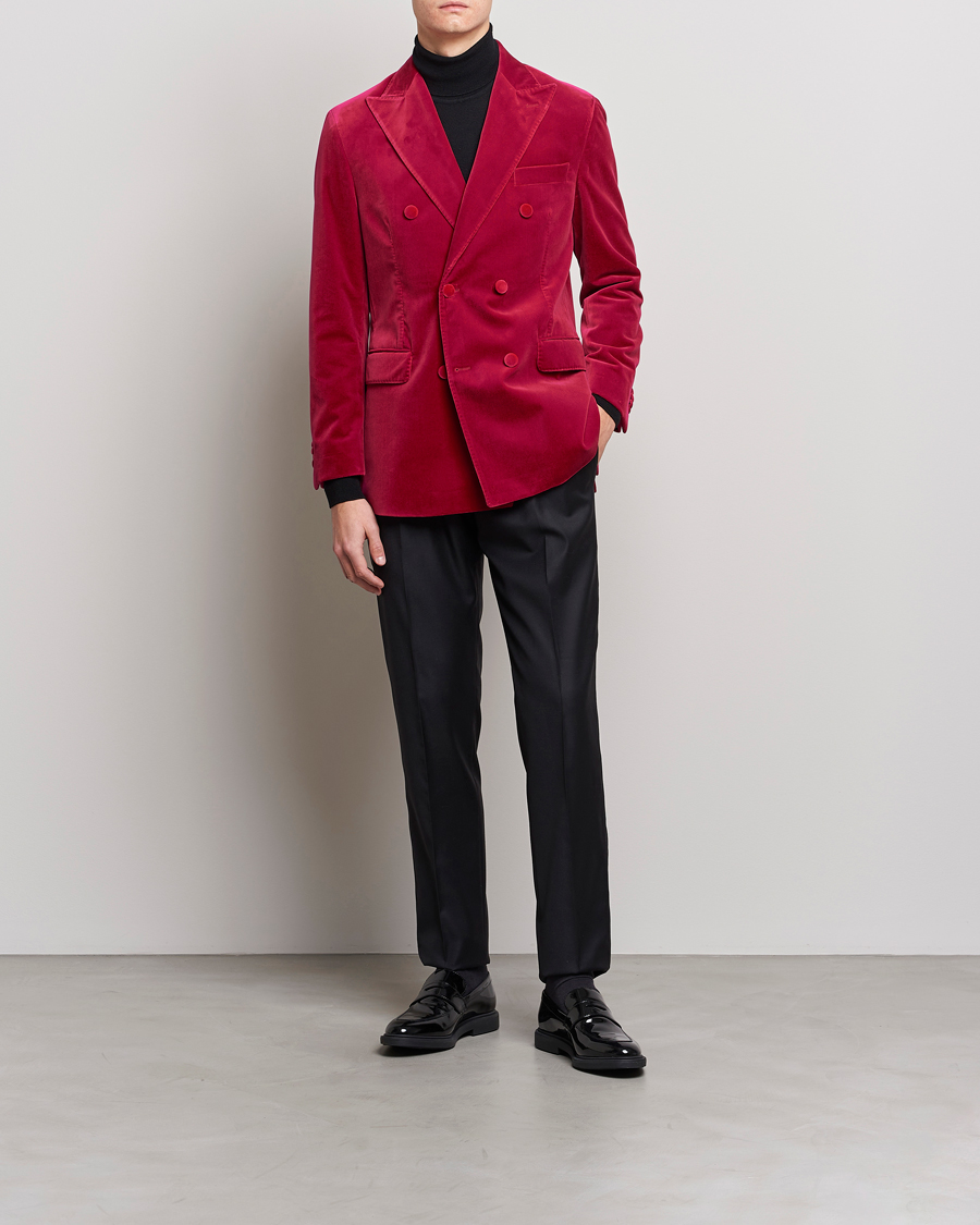 Herren | Sakkos | Oscar Jacobson | Farris Double Breasted Velvet Blazer Pink Berries
