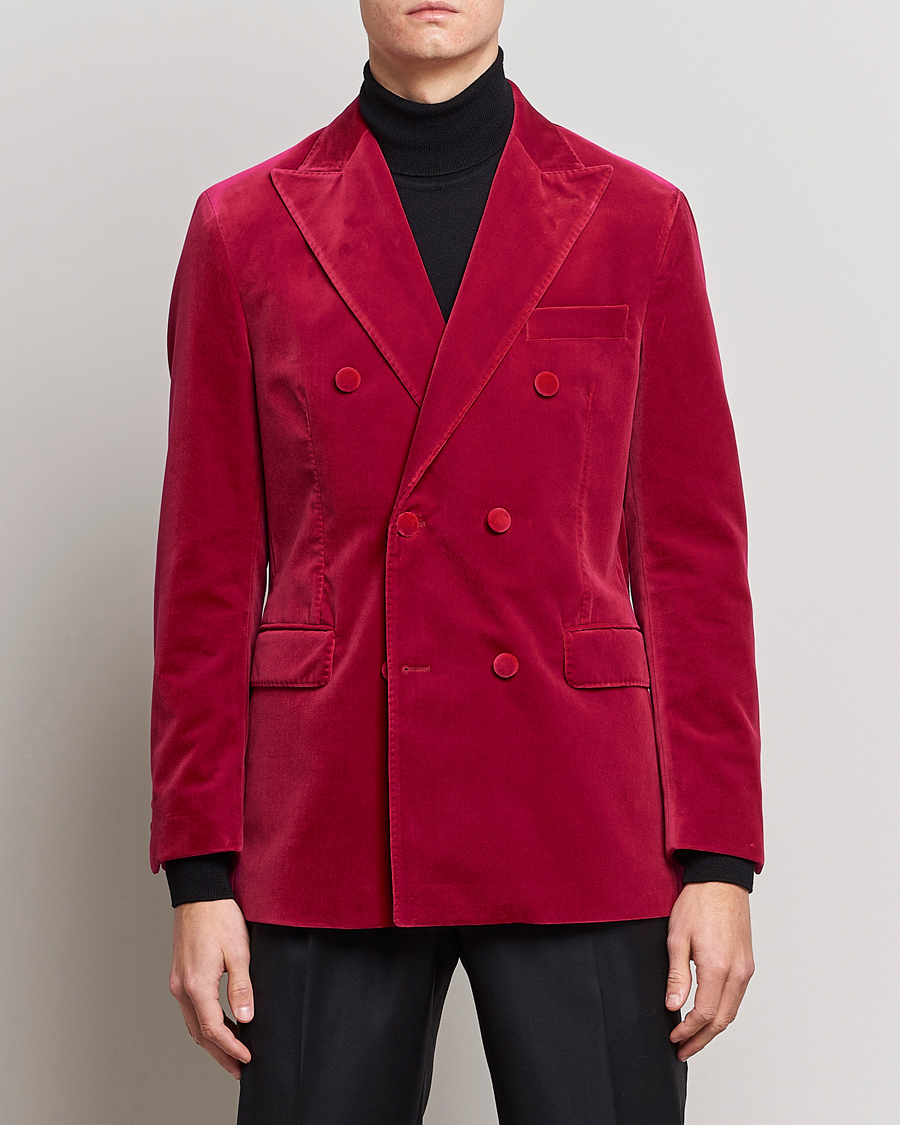 Herren | Black Tie | Oscar Jacobson | Farris Double Breasted Velvet Blazer Pink Berries
