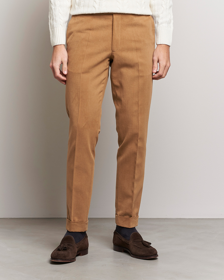 Herren | Hosen | Oscar Jacobson | Denz Brushed Cotton Turn Up Trousers Beige