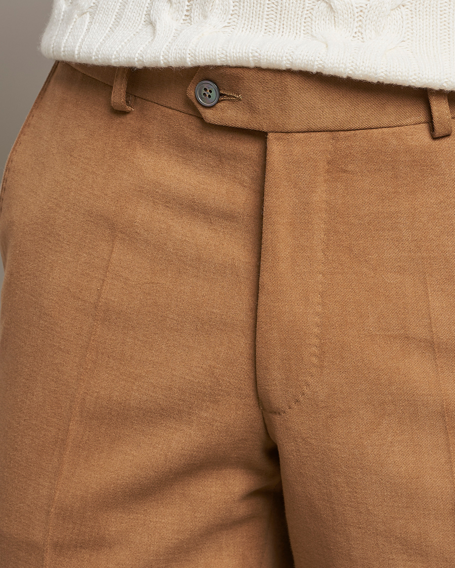 Herren | Hosen | Oscar Jacobson | Denz Brushed Cotton Turn Up Trousers Beige