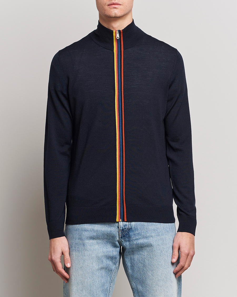 Herren |  | Paul Smith | Full Zip Stripe Wool Cardigan Navy
