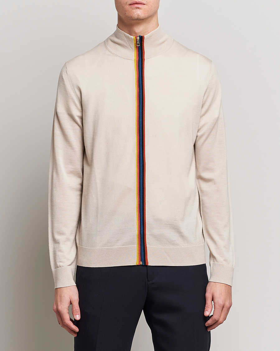 Herren |  | Paul Smith | Full Zip Stripe Wool Cardigan Sand