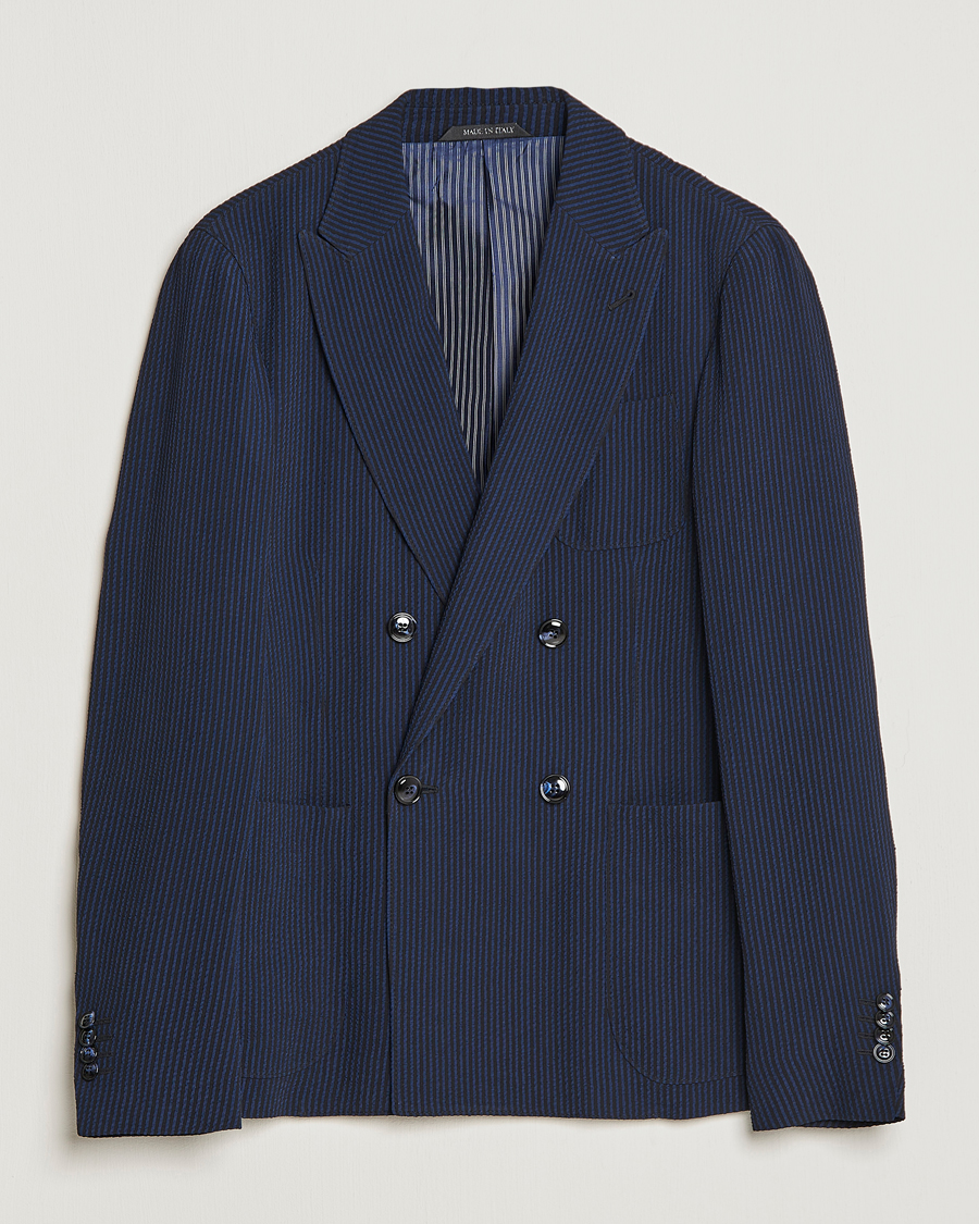 Herren | Sakkos | Giorgio Armani | Double Breasted Seersucker Blazer Navy