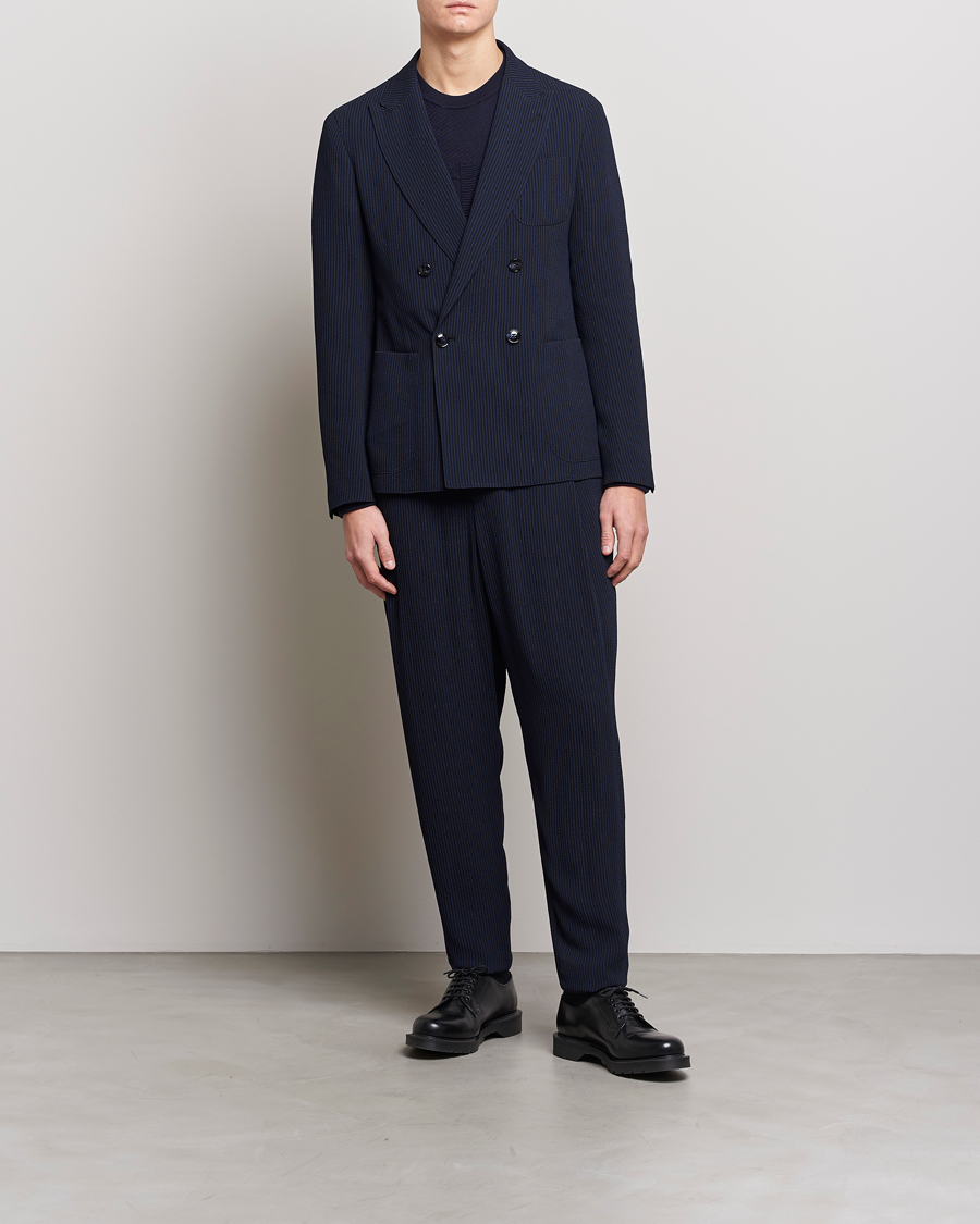 Herren | Sakkos | Giorgio Armani | Double Breasted Seersucker Blazer Navy
