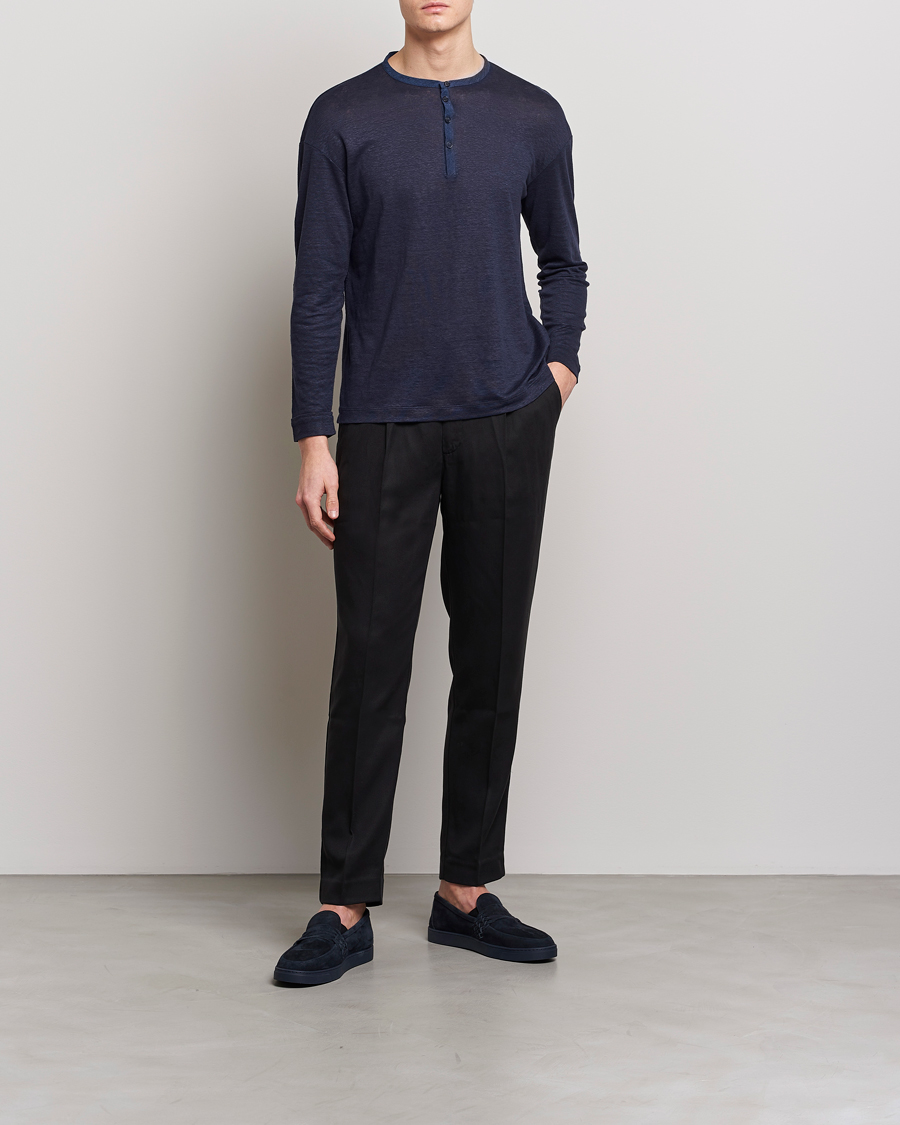 Herren | Pullover | Giorgio Armani | Linen Henley Navy