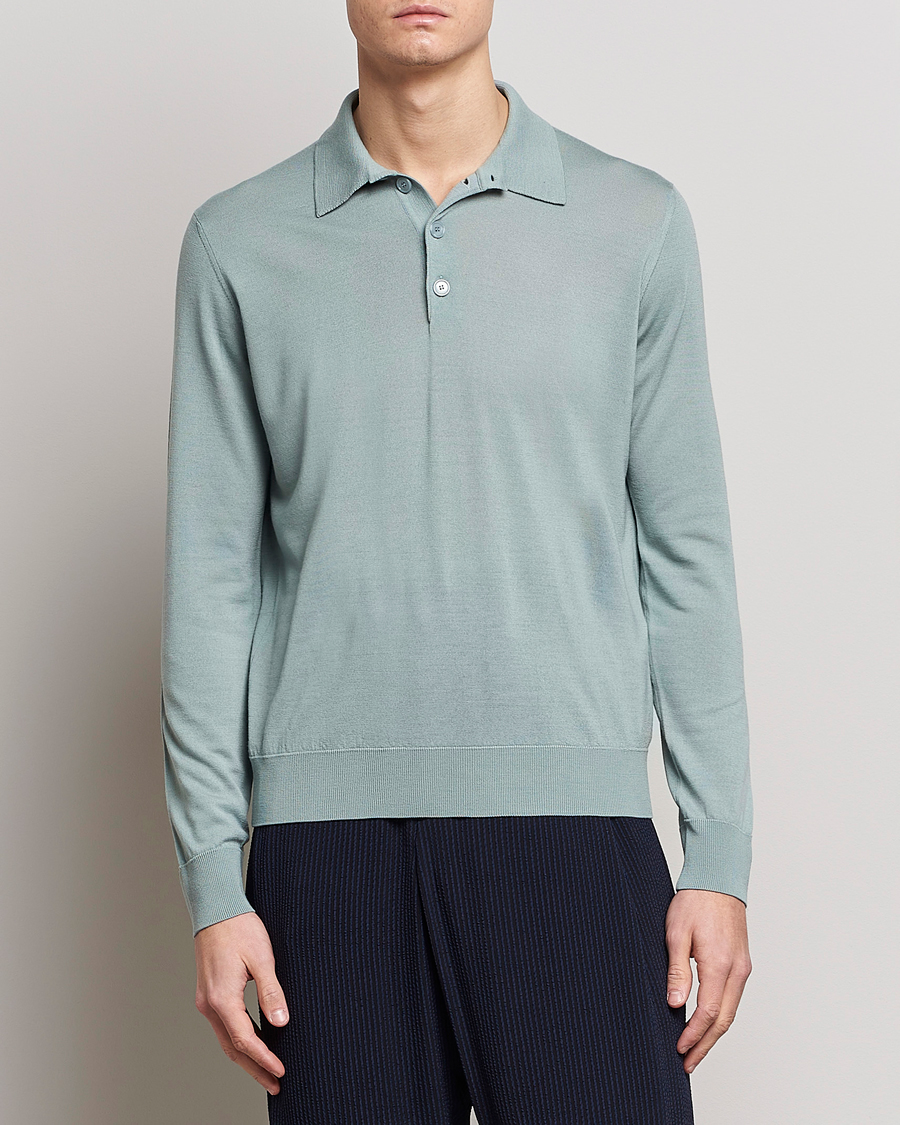 Herren | Bestickte Polohemden | Giorgio Armani | Long Sleeve Knitted Polo Light Grey