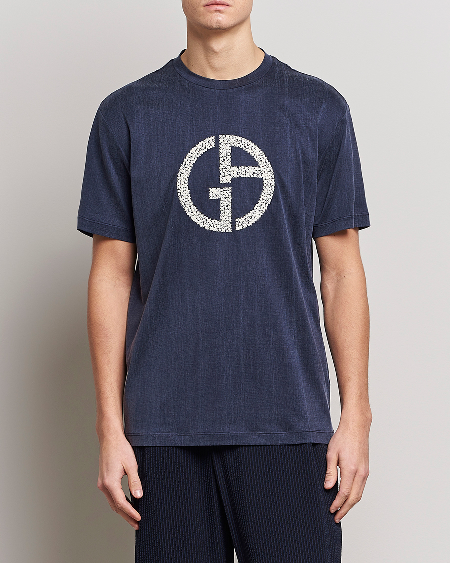 Herren | Giorgio Armani | Giorgio Armani | Cupro Logo T-Shirt Navy