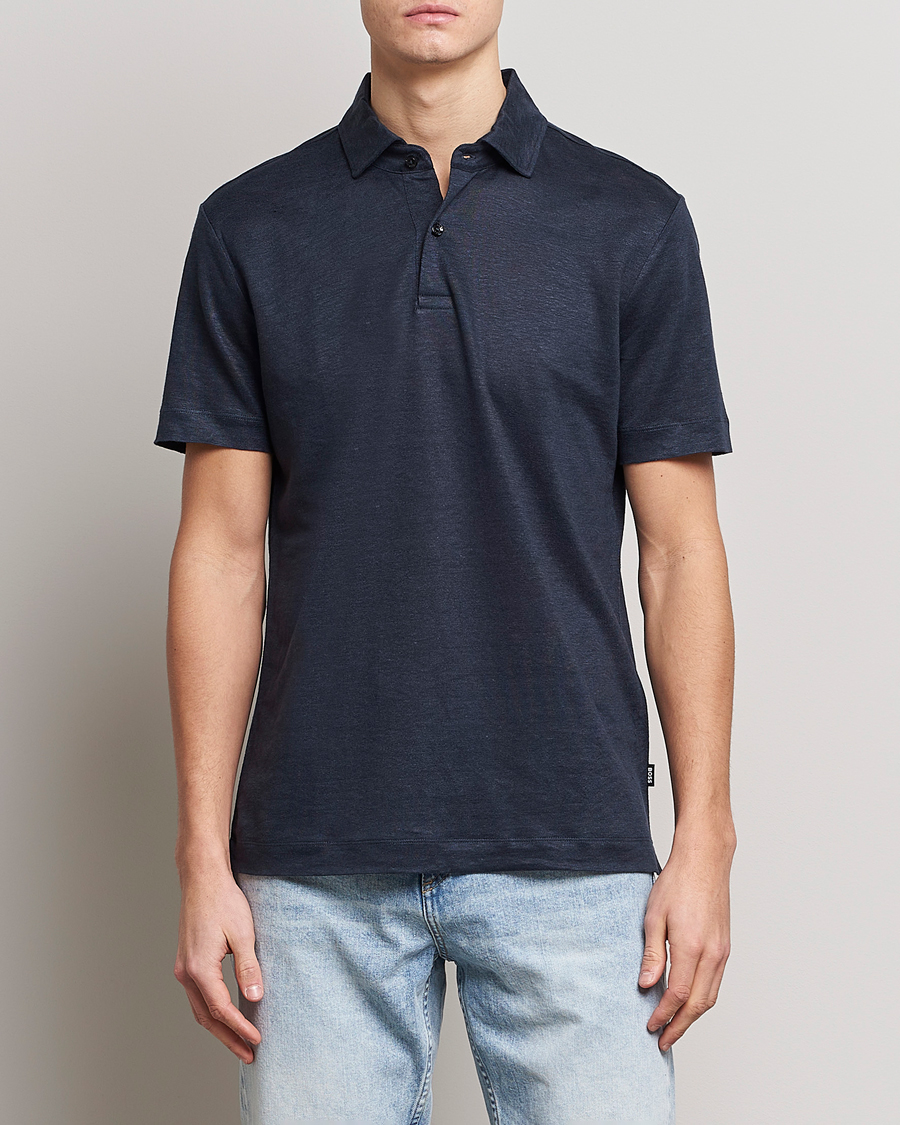 Herren |  | BOSS BLACK | Press Linen Polo Dark Blue