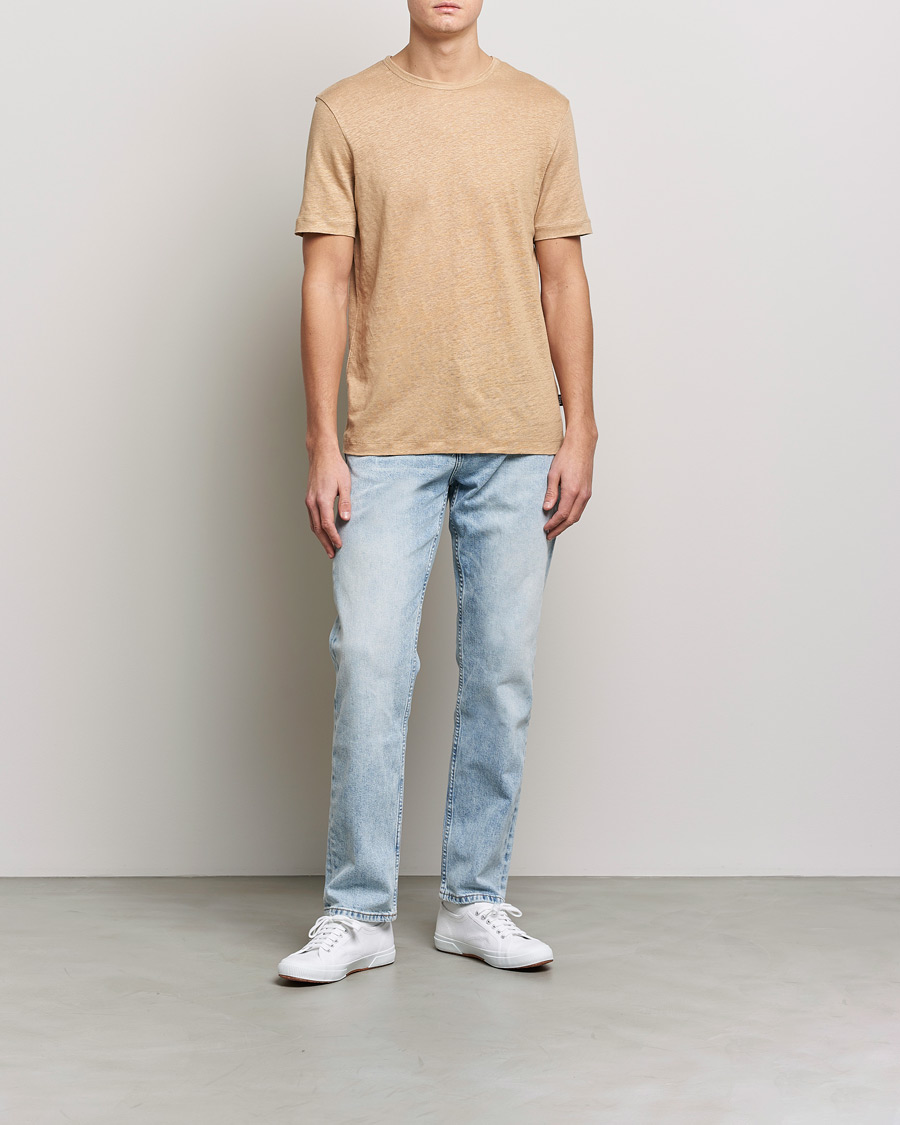 Herren | T-Shirts | BOSS BLACK | Tiburt Linen Crew Neck T-Shirt Medium Beige