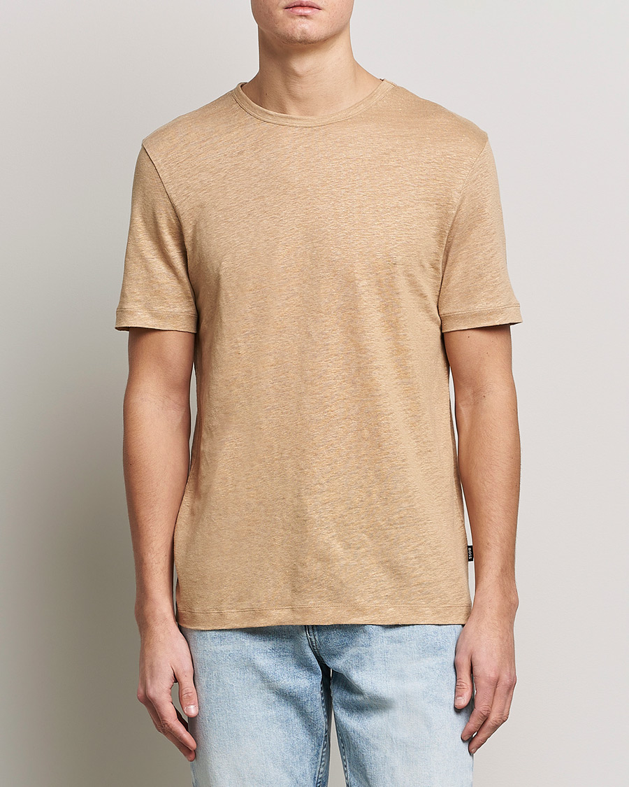 Herren |  | BOSS BLACK | Tiburt Linen Crew Neck T-Shirt Medium Beige