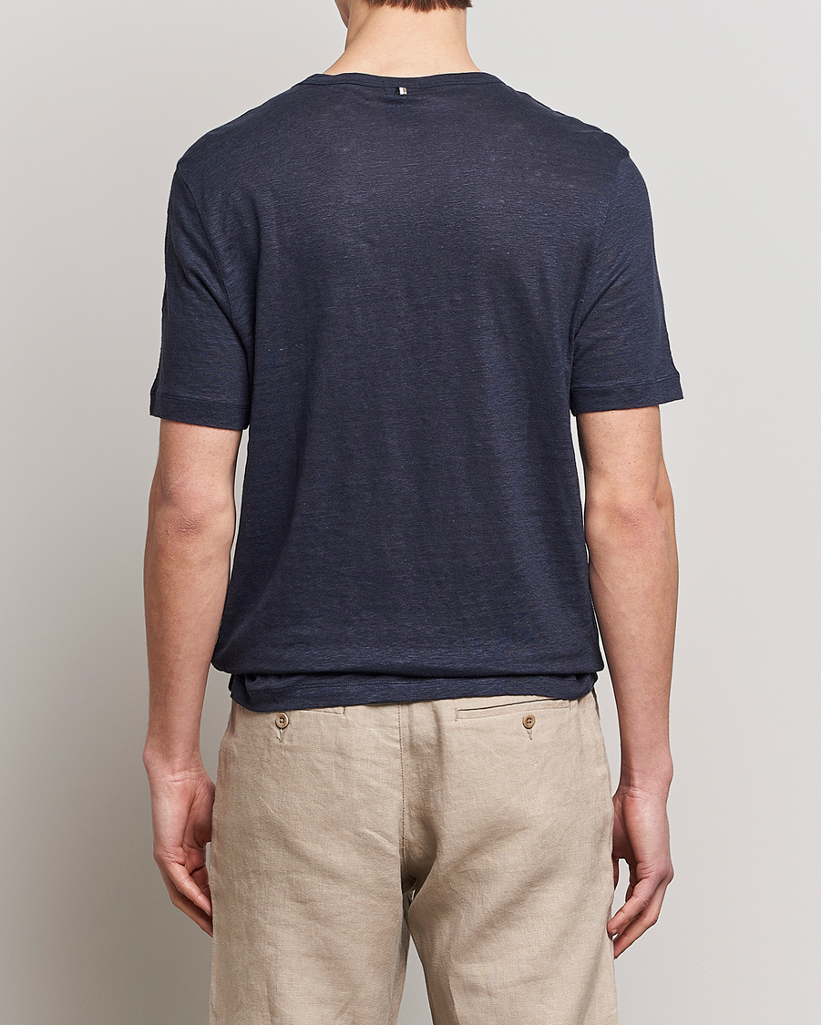 Herren | T-Shirts | BOSS BLACK | Tiburt Linen Crew Neck T-Shirt Dark Blue