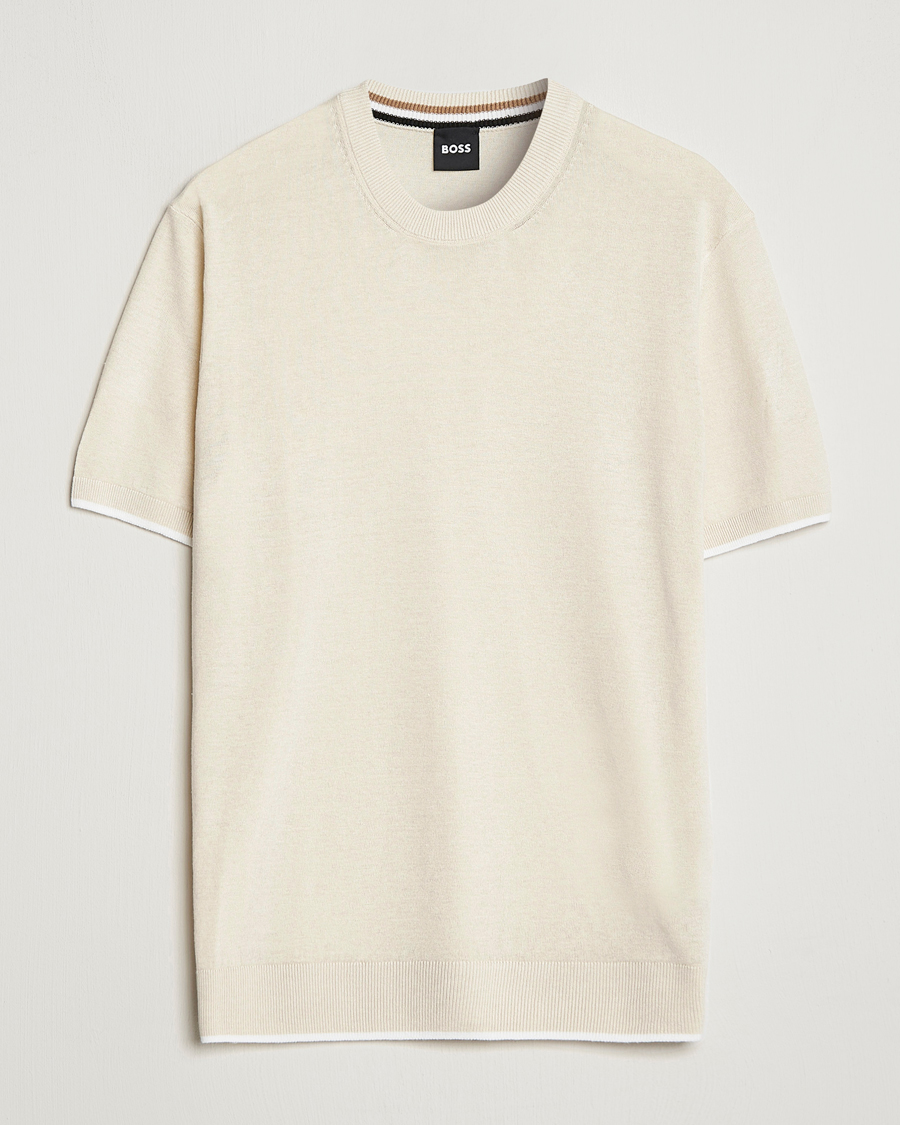 Herren | T-Shirts | BOSS BLACK | Giacco Knitted Crew Neck T-Shirt Open White