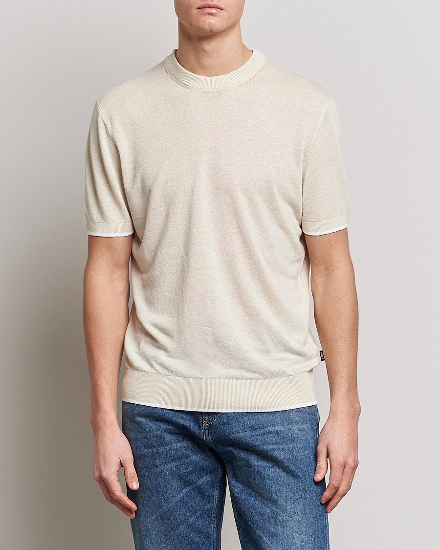Herren |  | BOSS BLACK | Giacco Knitted Crew Neck T-Shirt Open White