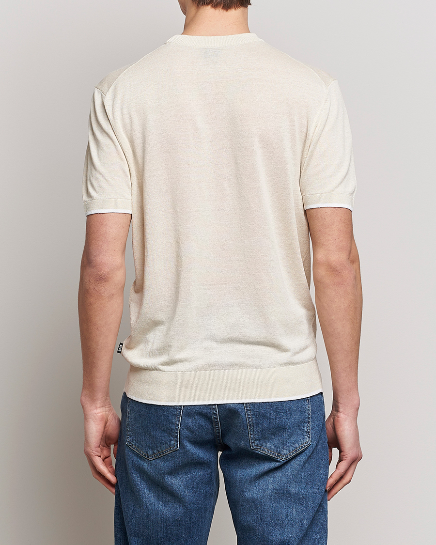 Herren | T-Shirts | BOSS BLACK | Giacco Knitted Crew Neck T-Shirt Open White