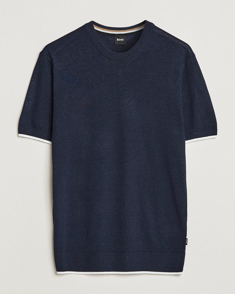 Herren | T-Shirts | BOSS BLACK | Giacco Knitted Crew Neck T-Shirt Dark Blue