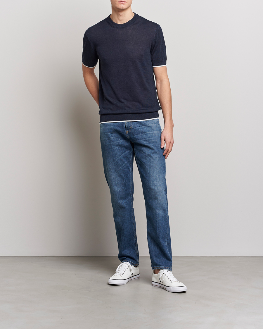 Herren | T-Shirts | BOSS BLACK | Giacco Knitted Crew Neck T-Shirt Dark Blue