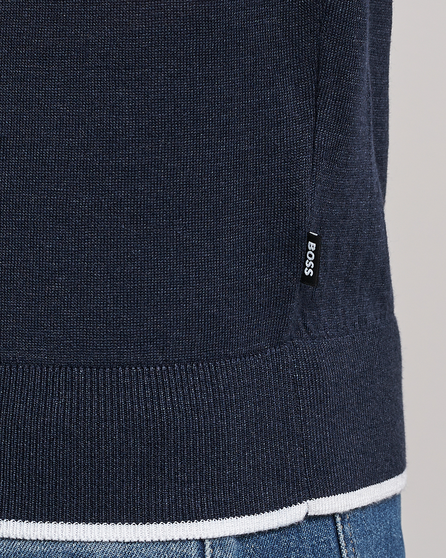 Herren | T-Shirts | BOSS BLACK | Giacco Knitted Crew Neck T-Shirt Dark Blue