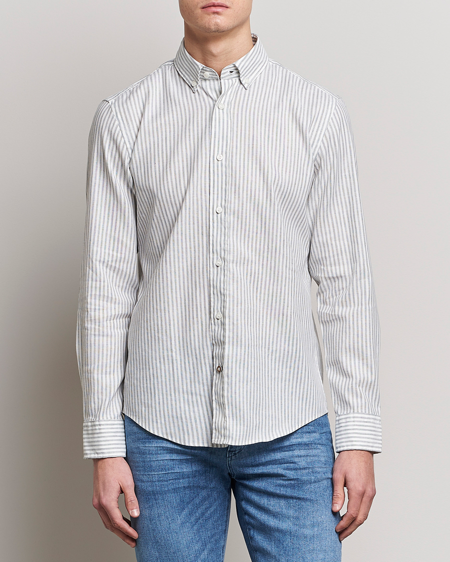 Herren | | BOSS BLACK | Hal Cotton/Linen Striped Shirt Open Green