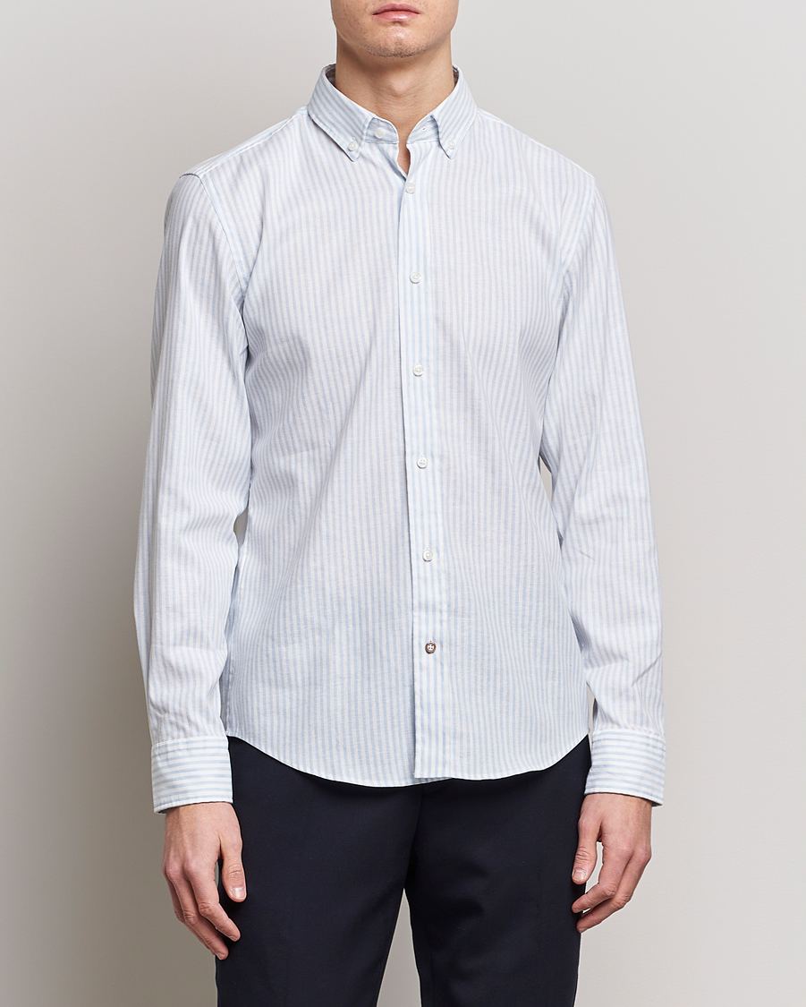 Herren | Freizeithemden | BOSS | Hal Cotton/Linen Striped Shirt Pastel Blue